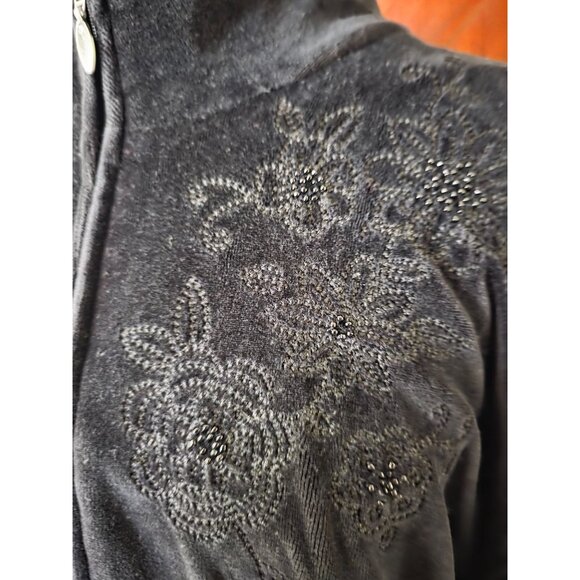 Alfred Dunner Womens Size 18 Black Velour Jacket With Embroidered Floral Design - Picture 2 of 7